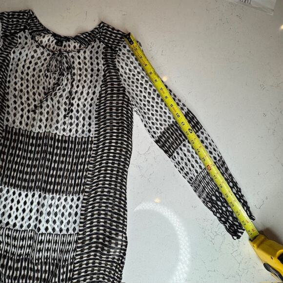 Lucky Brand Bohemian Chiffon Tie Top Geometric Design Blouse Small - Picture 10 of 14